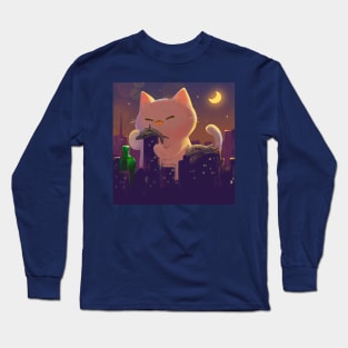 Cat Godzilla City Night Long Sleeve T-Shirt